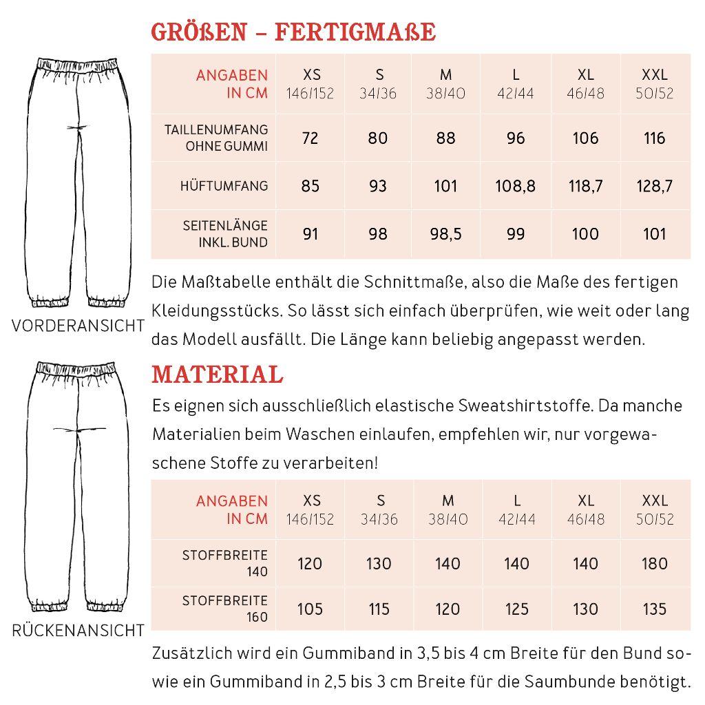 Papierschnittmuster gerade Jogginghose Frau Jojo XS-XXL